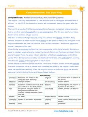 cover image of Grade 5 English: Comprehension - the Lion King